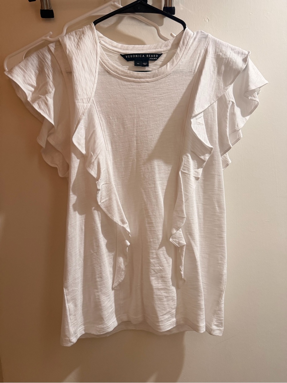 Veronica Beard White Ruffle Sleeve Tee
